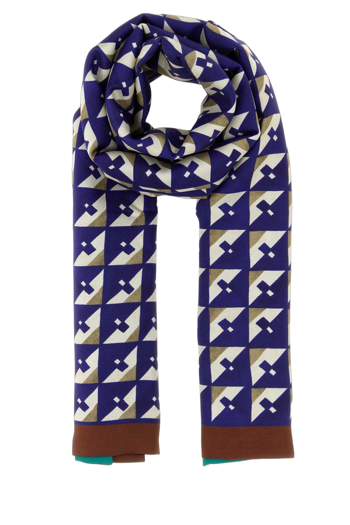 Miu Miu Geometric Silk Scarf — Navy