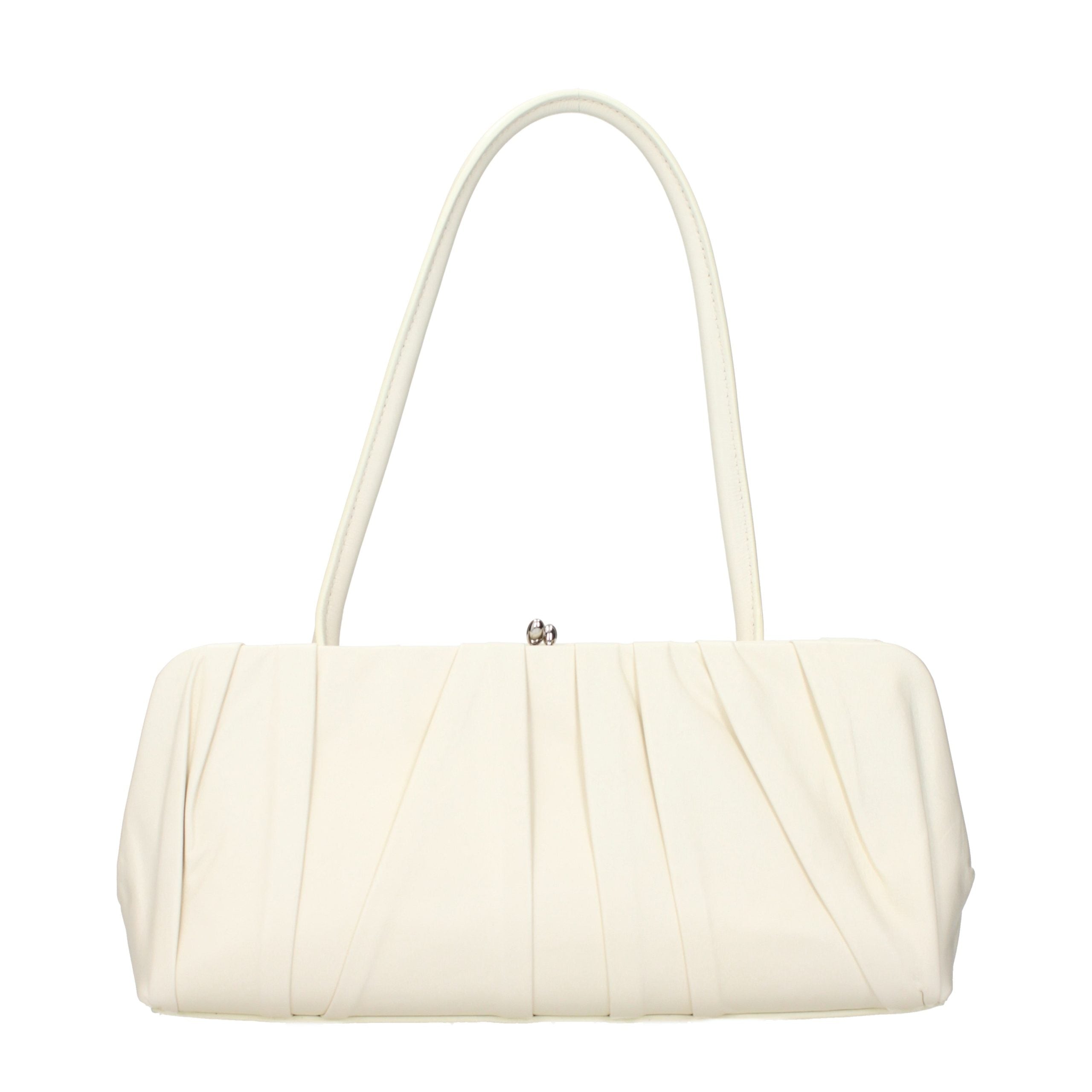 Jil Sander Pleated Leather Shoulder Bag — White