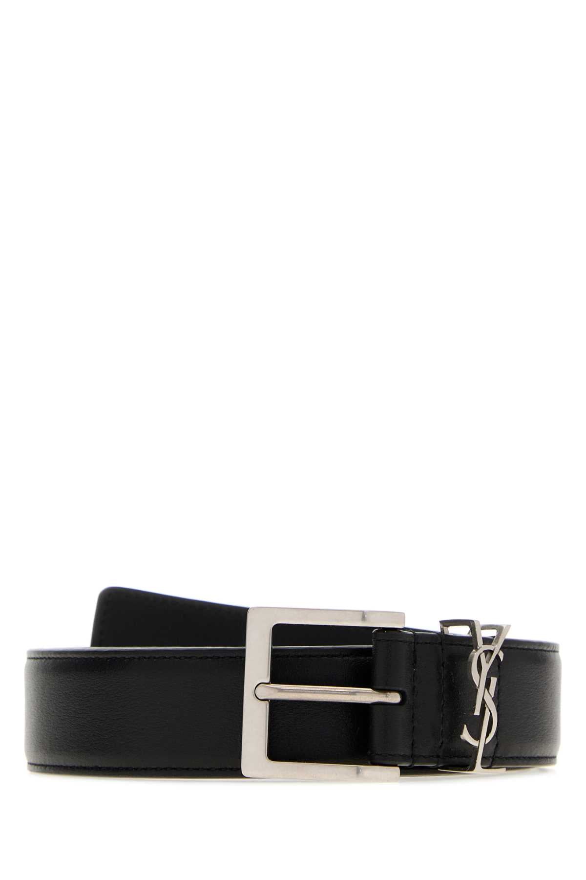 Saint Laurent Leather Logo Belt — Black