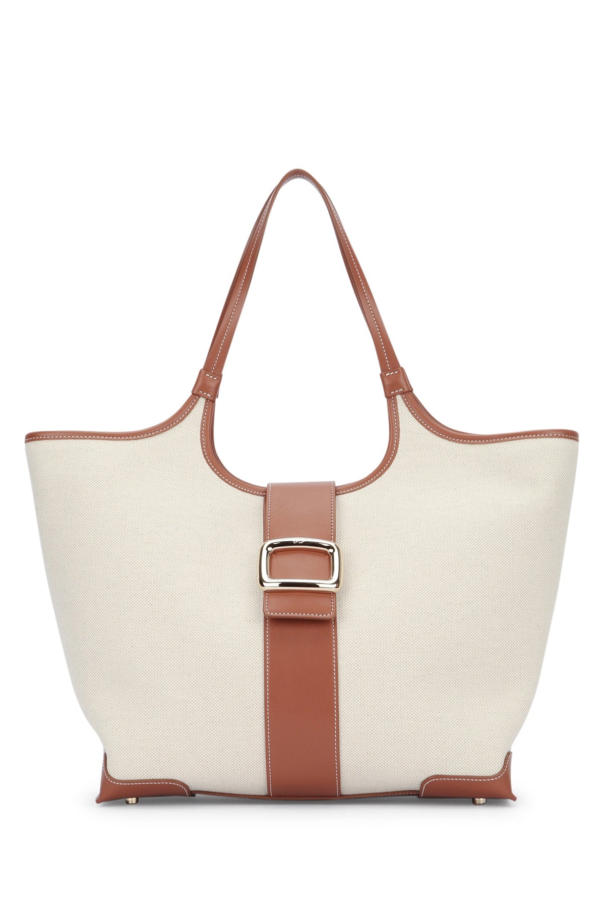 Roger Vivier Canvas and Leather Shoulder Bag — Beige