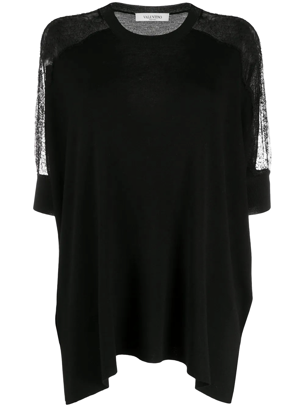 Valentino Lace-Panelled Virgin Wool Blouse — Black