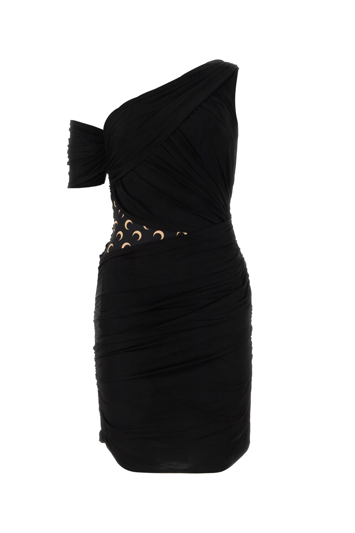 Marine Serre One-Shoulder Ruched Dress — Black