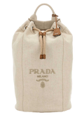Prada Canvas and Calf Leather Backpack — Beige