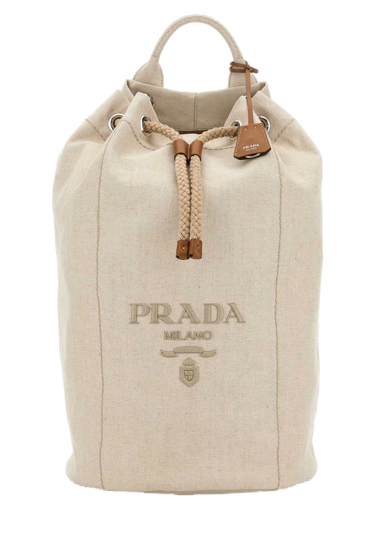 Prada Canvas and Calf Leather Backpack — Beige