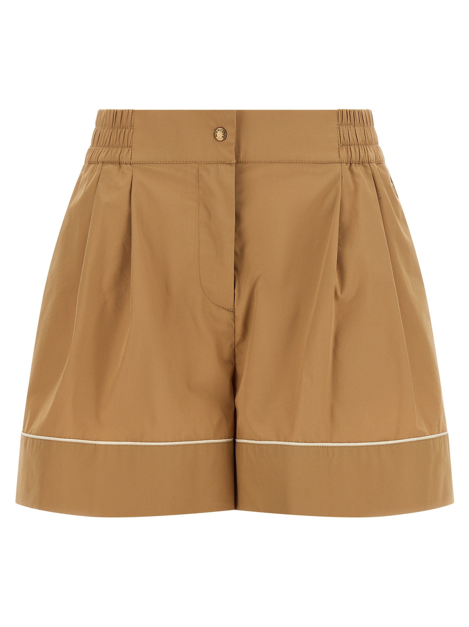 Moncler Nylon with Contrasting Piping Bermuda Shorts — Beige