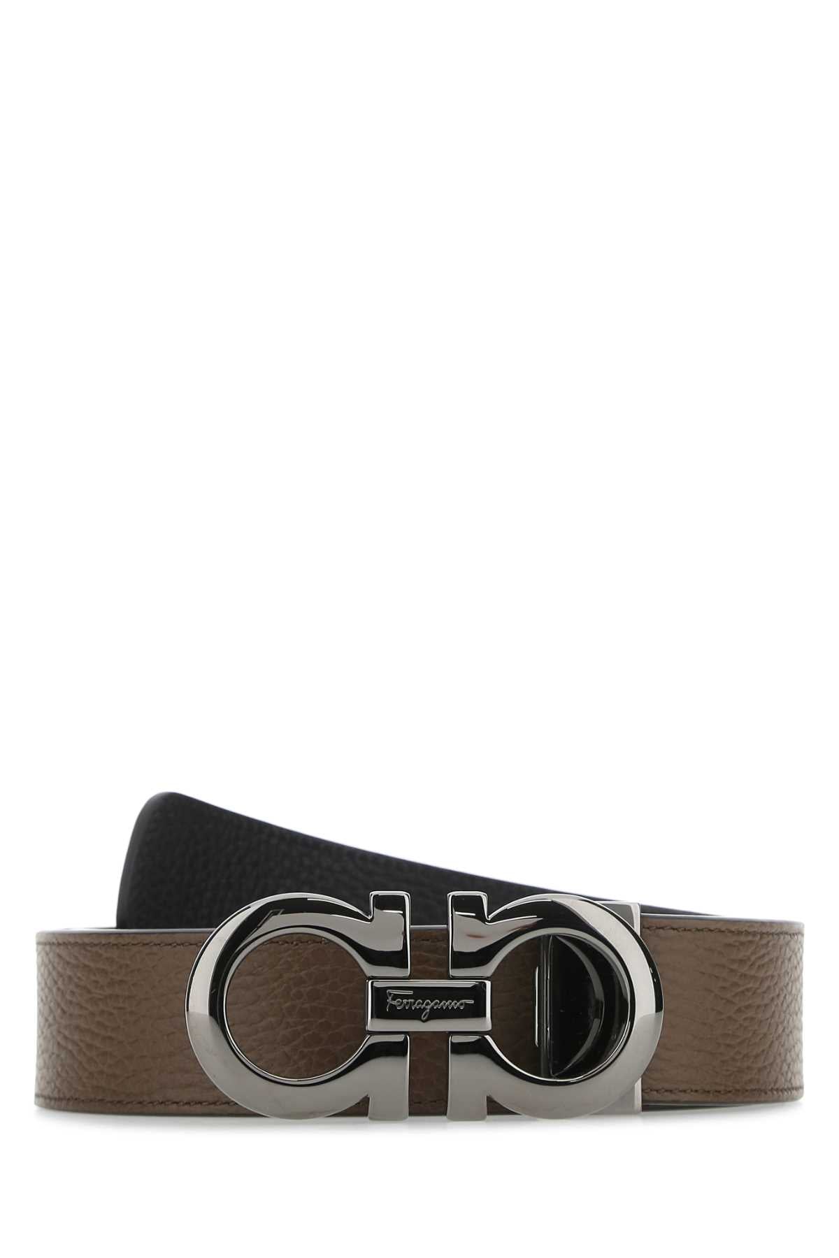 Ferragamo Leather Gancini Buckle Belt — Brown