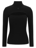 CourrèGes Ribbed Viscose with Cut-Out Sweater — Black