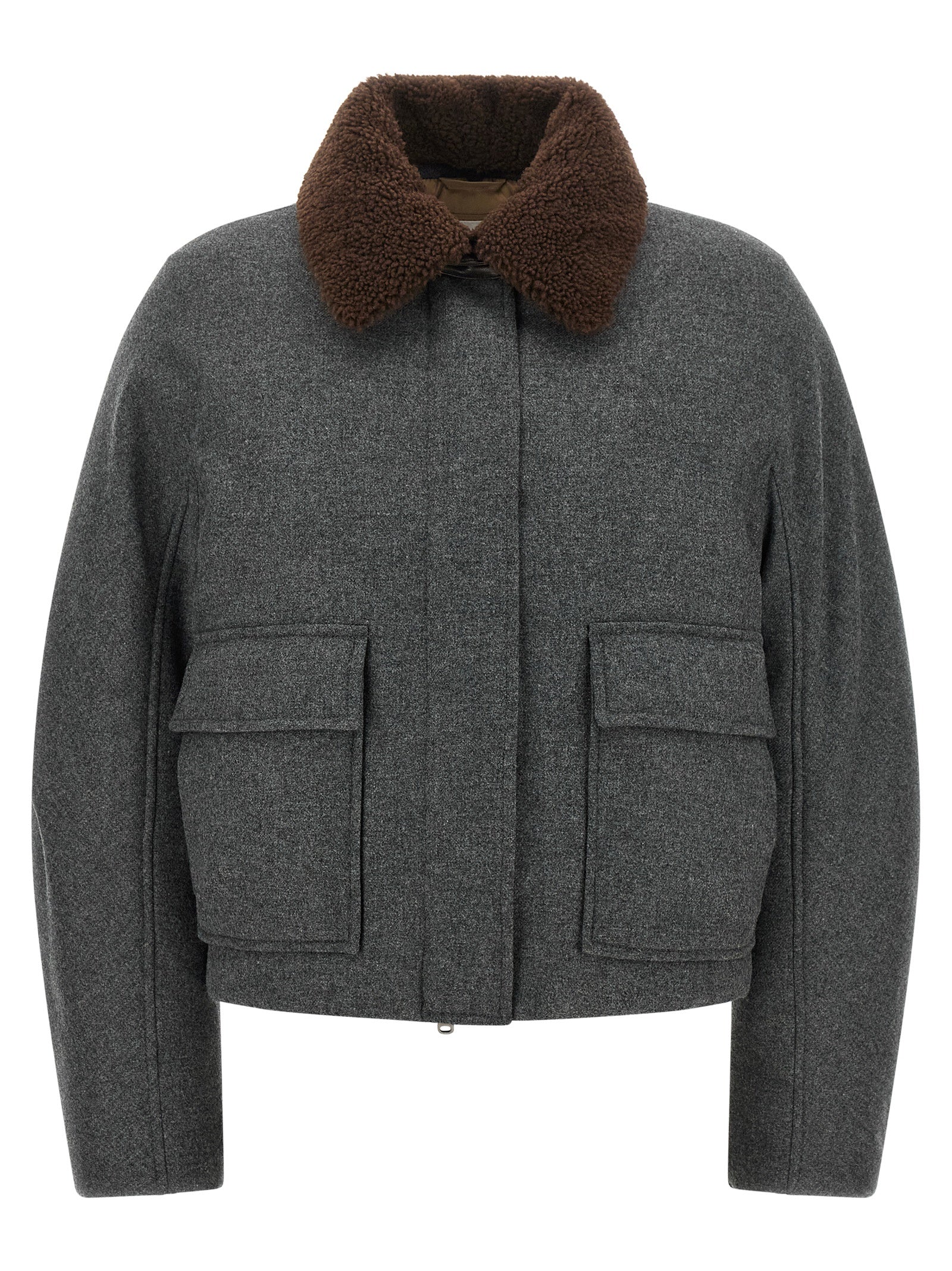 Brunello Cucinelli Virgin Wool with Shearling Collar Jacket — Gray