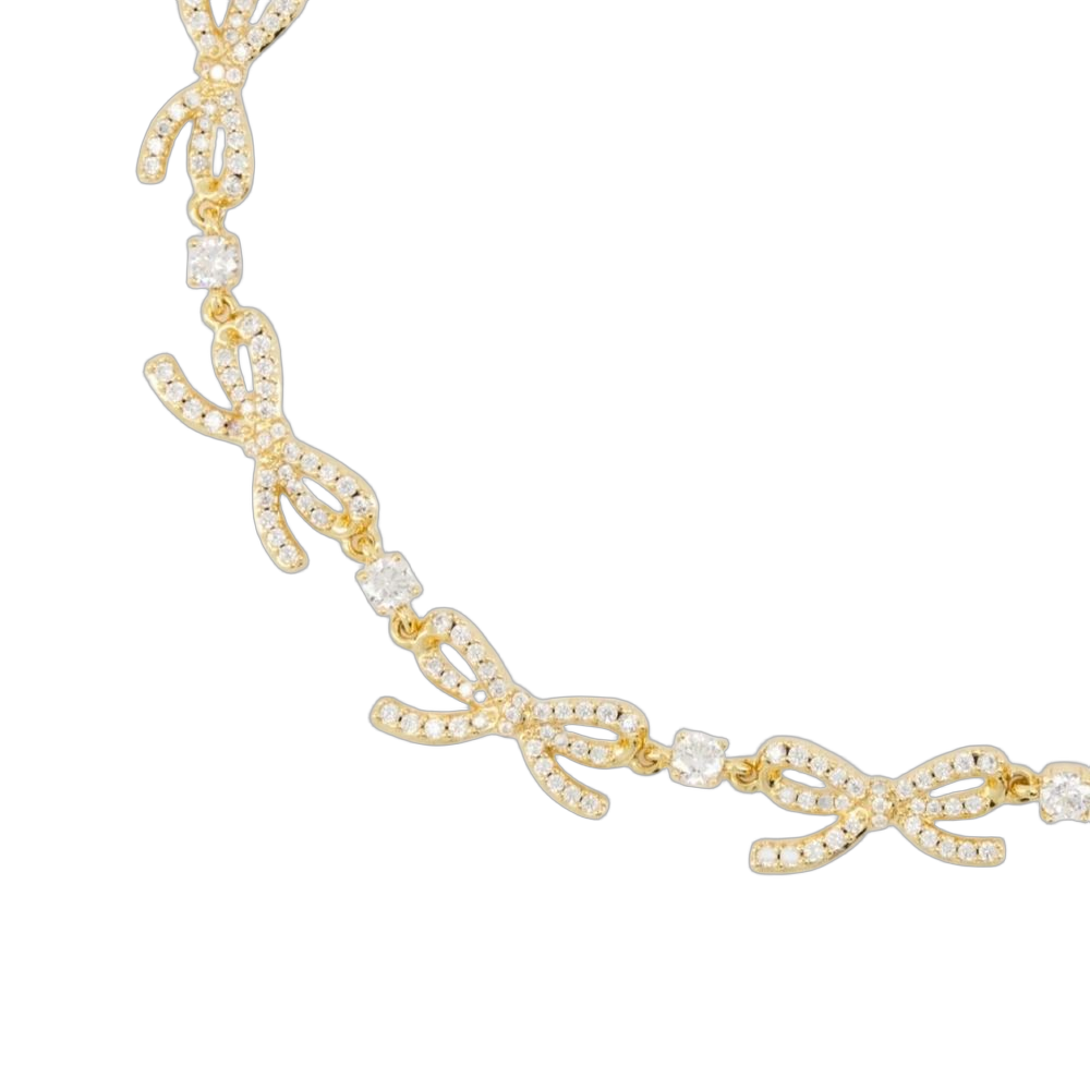Self-Portrait Crystal Bows Necklace — Gold