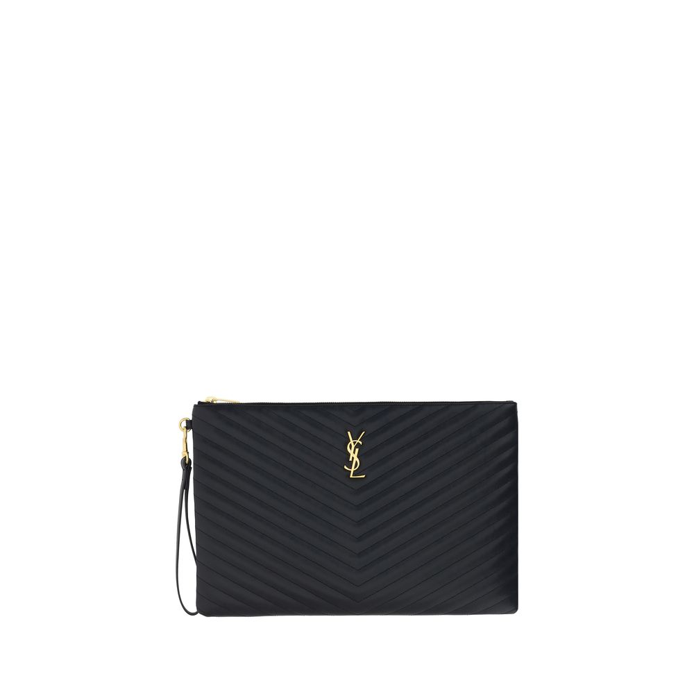 Saint Laurent Quilted Calf Leather Clutch — Black