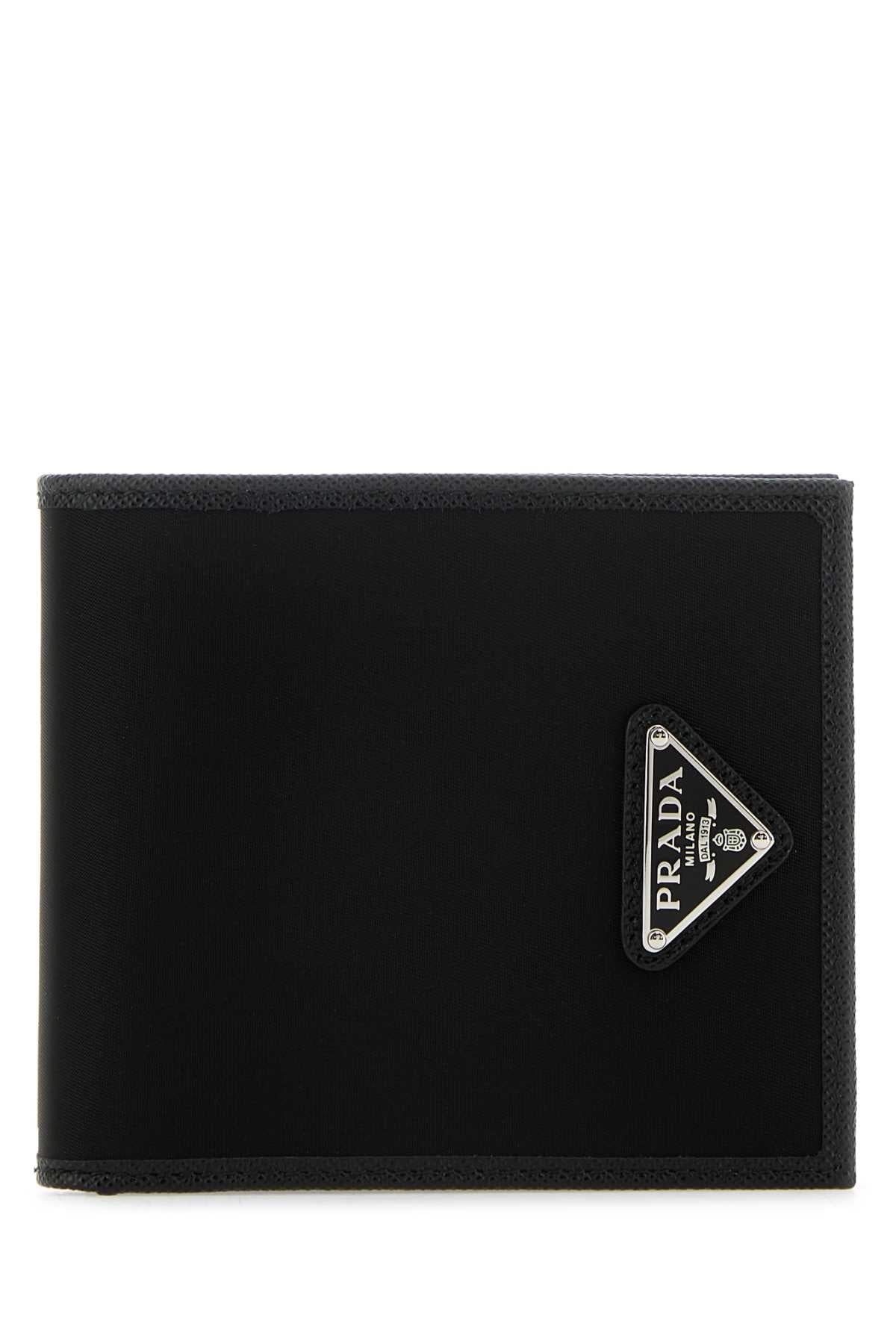 Prada Compact Bi-fold Nylon and Leather Wallet — Black