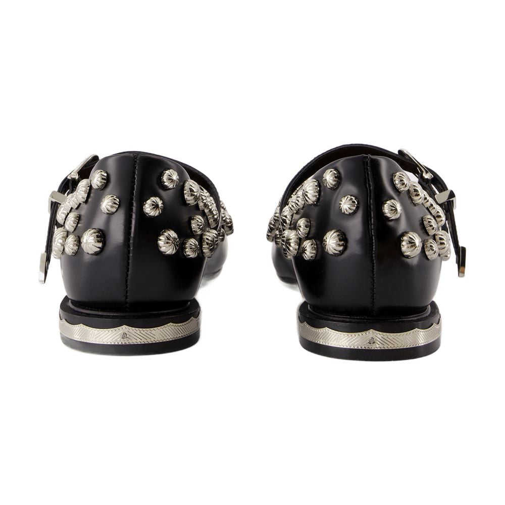 Toga Pulla Stud-Embellished Calfskin Ballerina Flat — Black