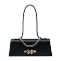 Alexander McQueen Jewelled Croc-Embossed Calfskin Shoulder Bag — Black