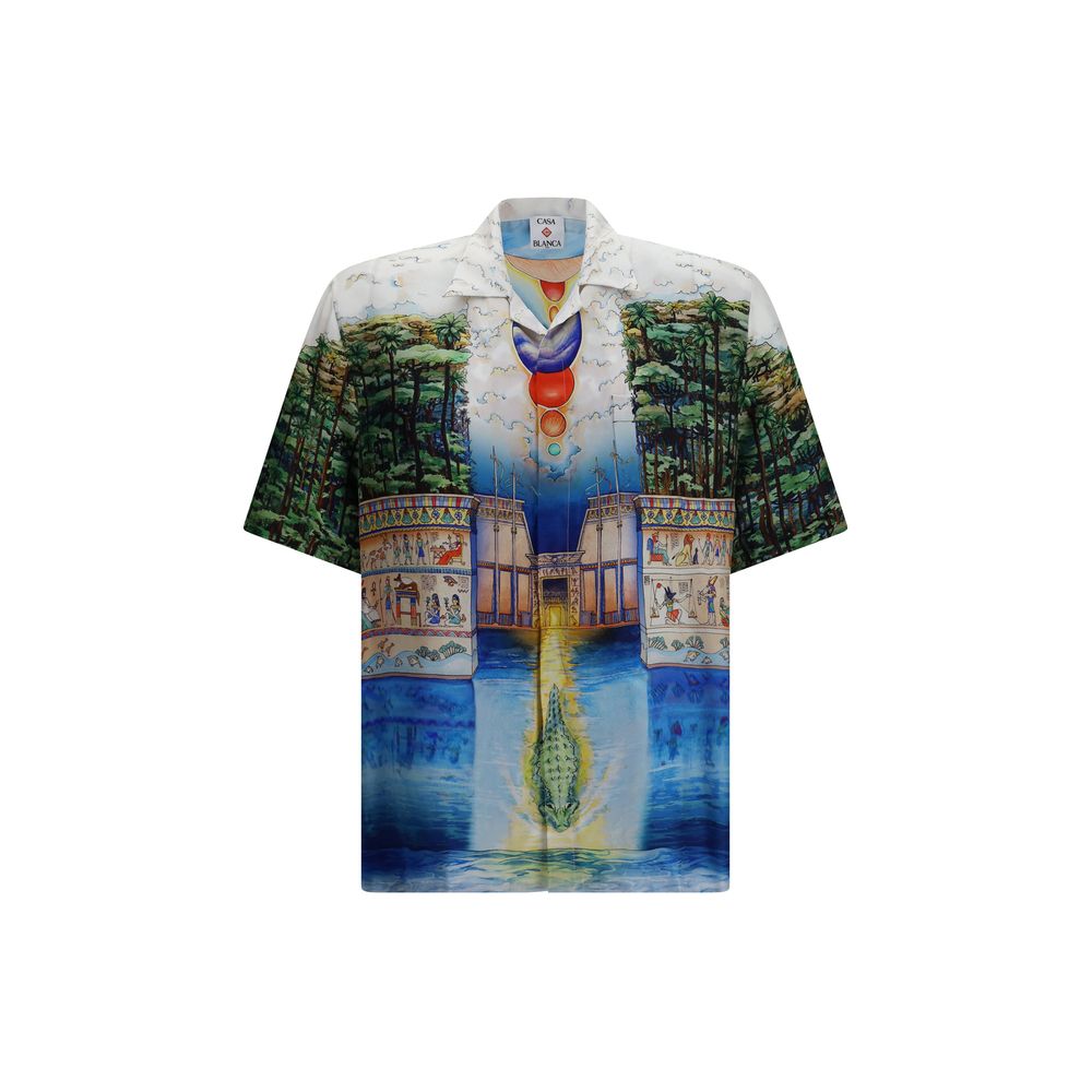 Casablanca Trompe L'Oeil Printed Silk Shirt — Multicolor