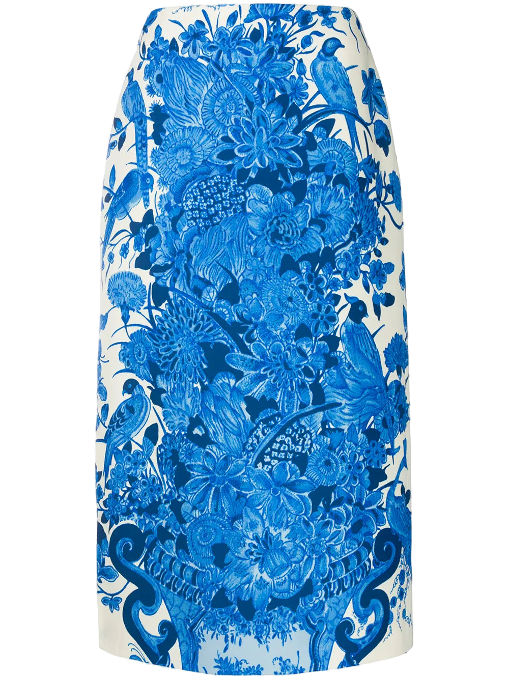 Valentino Floral-Print Wool-Silk Blend Skirt — Blue