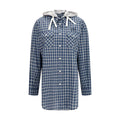 Miu Miu Checked Cotton Hooded Shirt — Blue