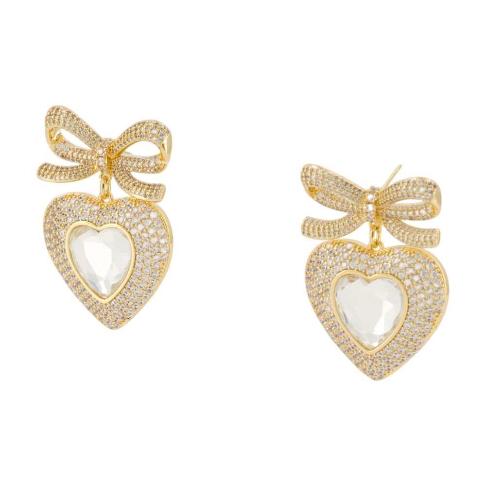 Self-Portrait Bow Crystal Heart Earrings — Gold