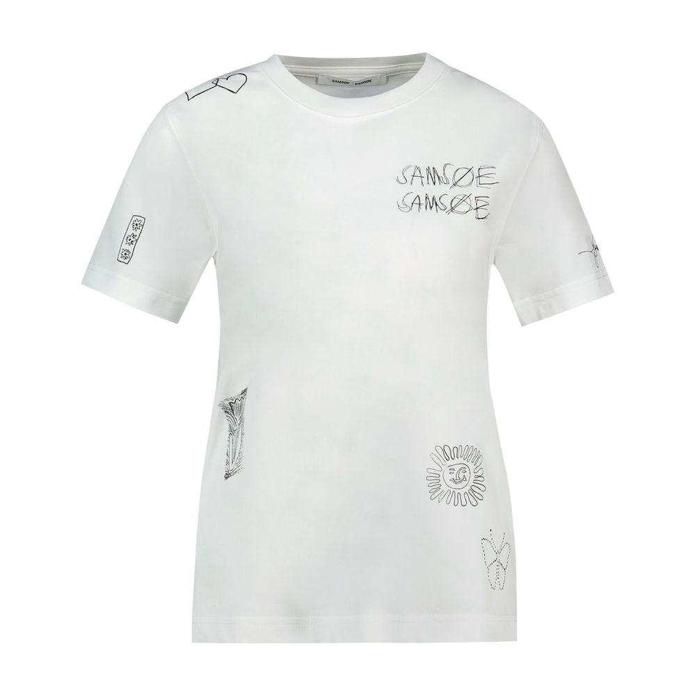 SamsøE SamsøE Sketch-Embroidered Cotton T-Shirt — White