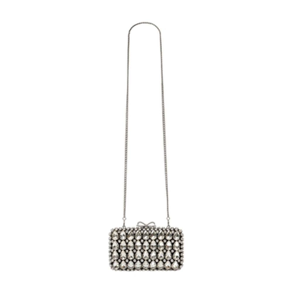 Self-Portrait Crystal-Embellished Clutch — Ivory