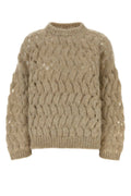 Brunello Cucinelli Mohair-Blend Cable-Knit Sweater — Beige