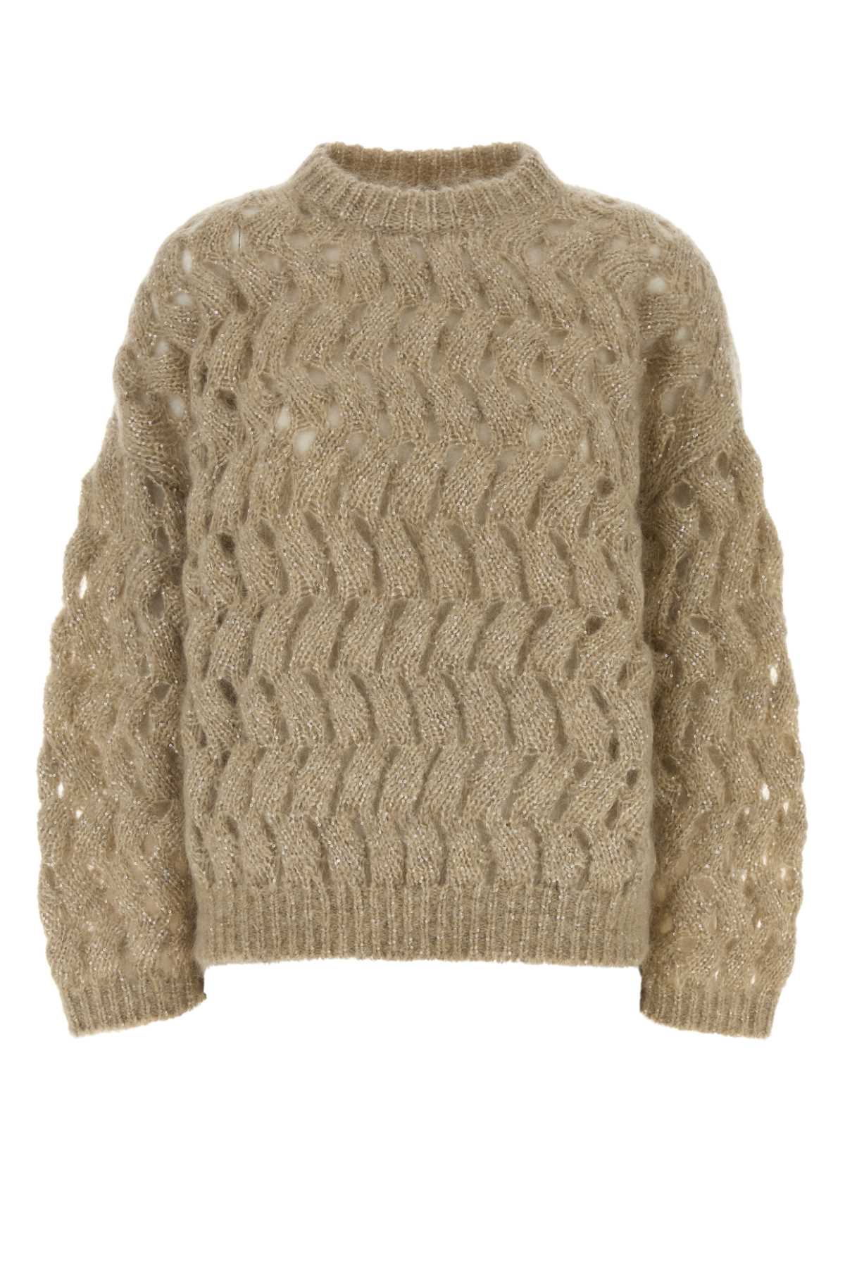 Brunello Cucinelli Mohair-Blend Cable-Knit Sweater — Beige