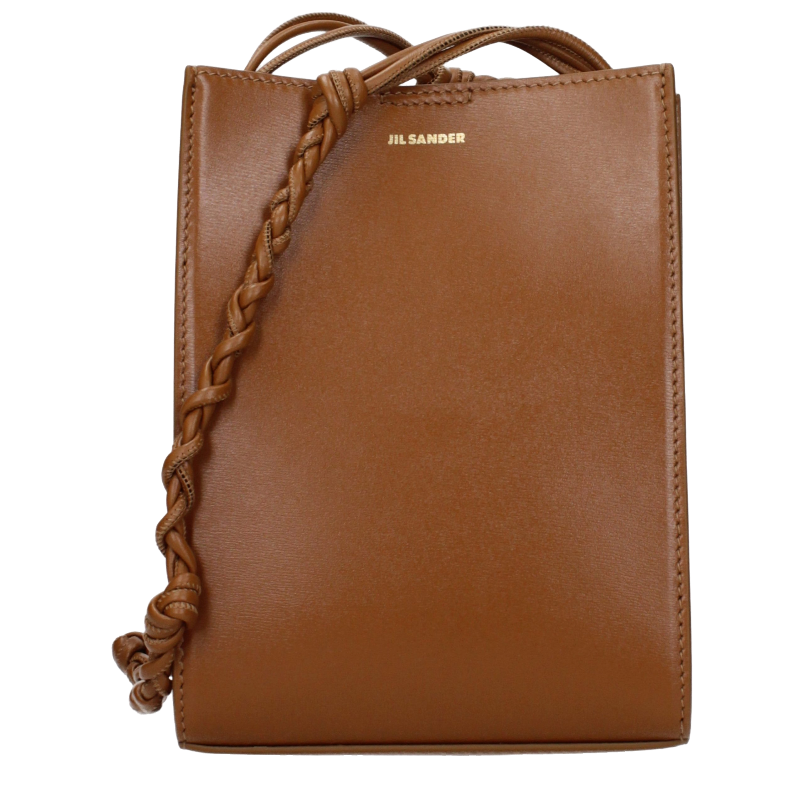 Jil Sander Braided Strap Leather Crossbody Bag — Brown