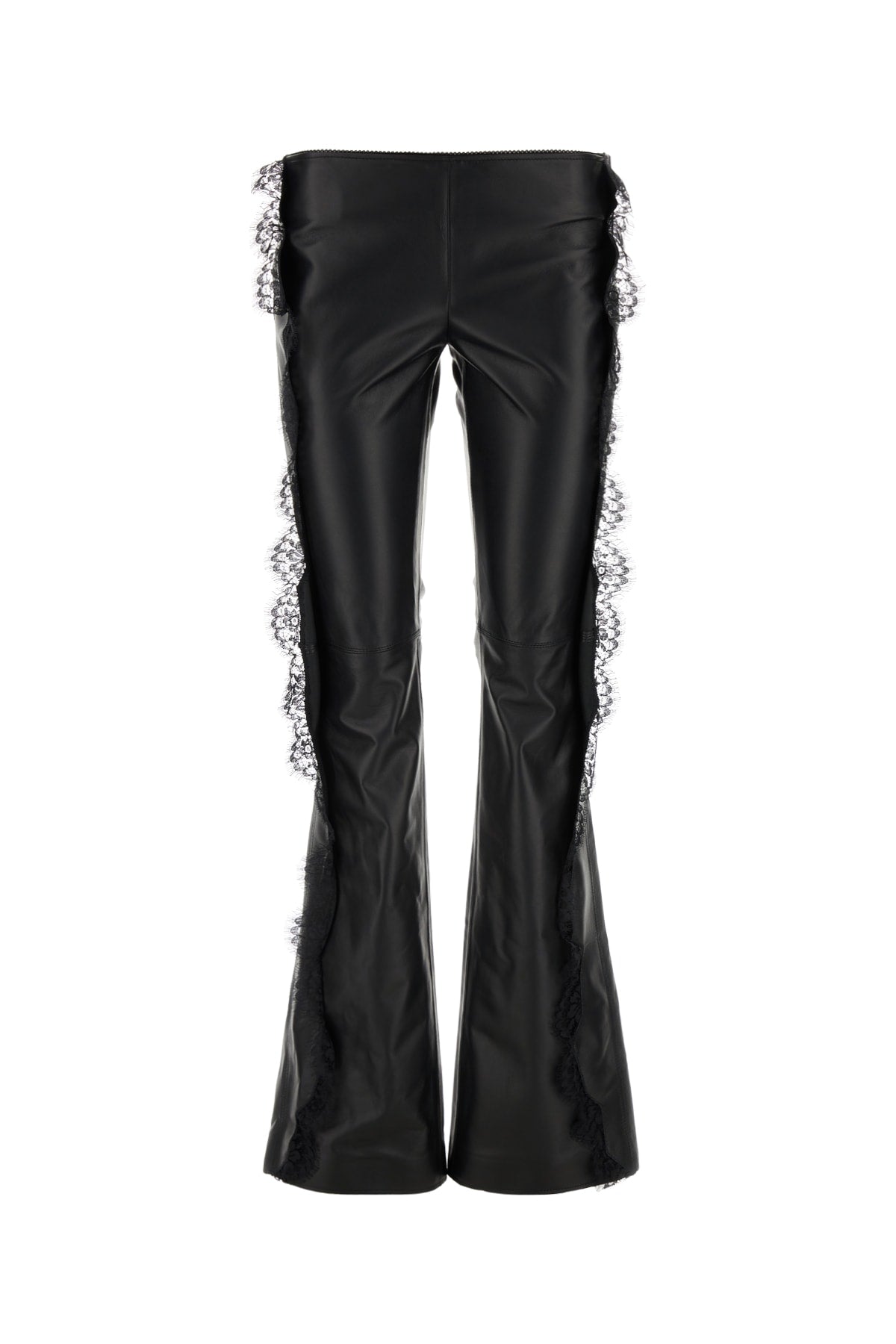 Off-White Lace-Trimmed Leather Trousers — Black