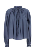 Pt Torino Ruched Cotton-Viscose Shirt — Blue