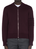 Thom Browne Merino Wool Zip-Up Bomber Jacket — Burgundy