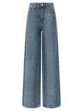 Self-Portrait Crocodile-Weave Cotton Jeans — Blue