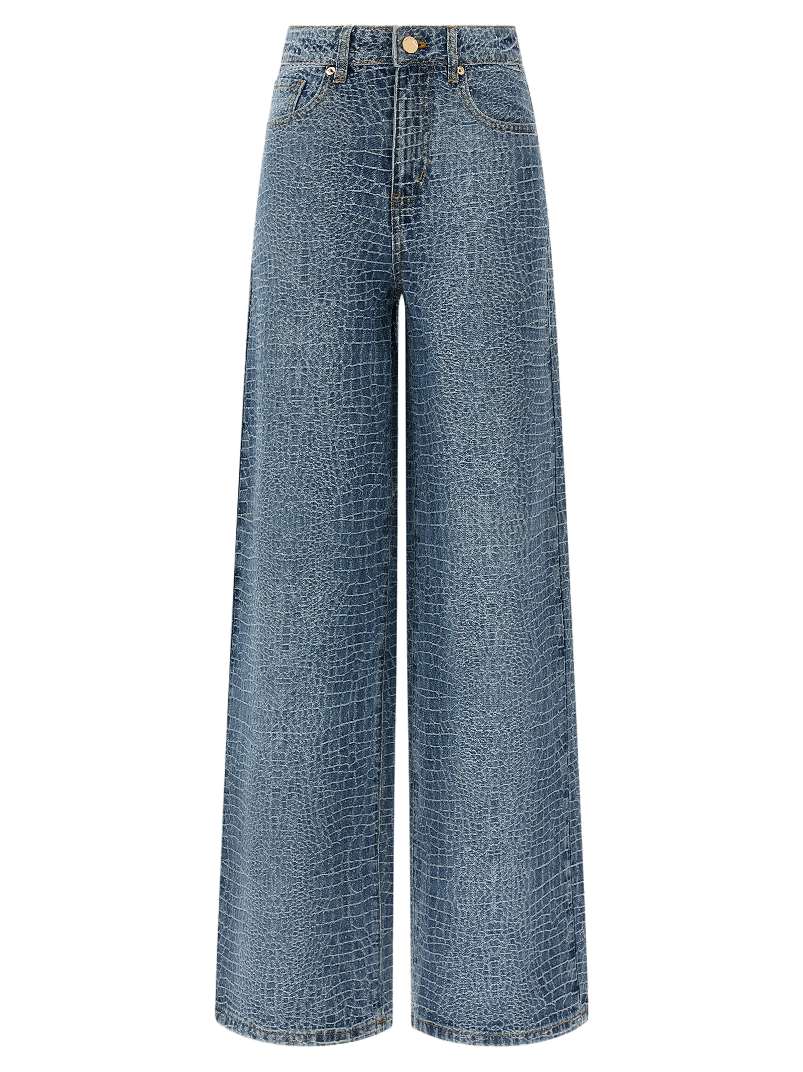 Self-Portrait Crocodile-Weave Cotton Jeans — Blue