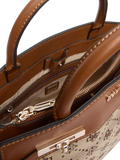 Guess Logo Jacquard Satchel Bag — Latte