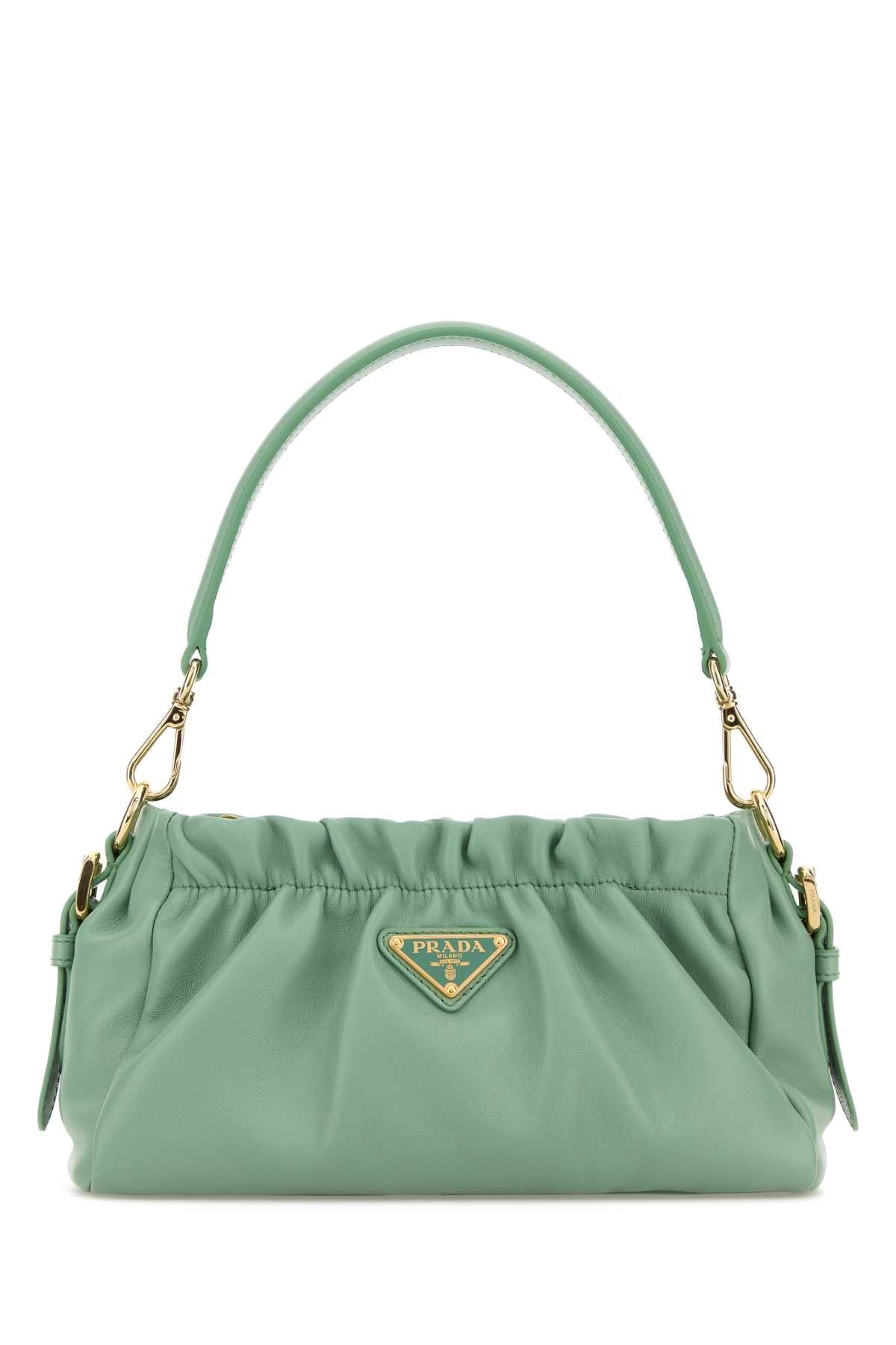 Prada Gathered Nappa Leather Shoulder Bag — Green