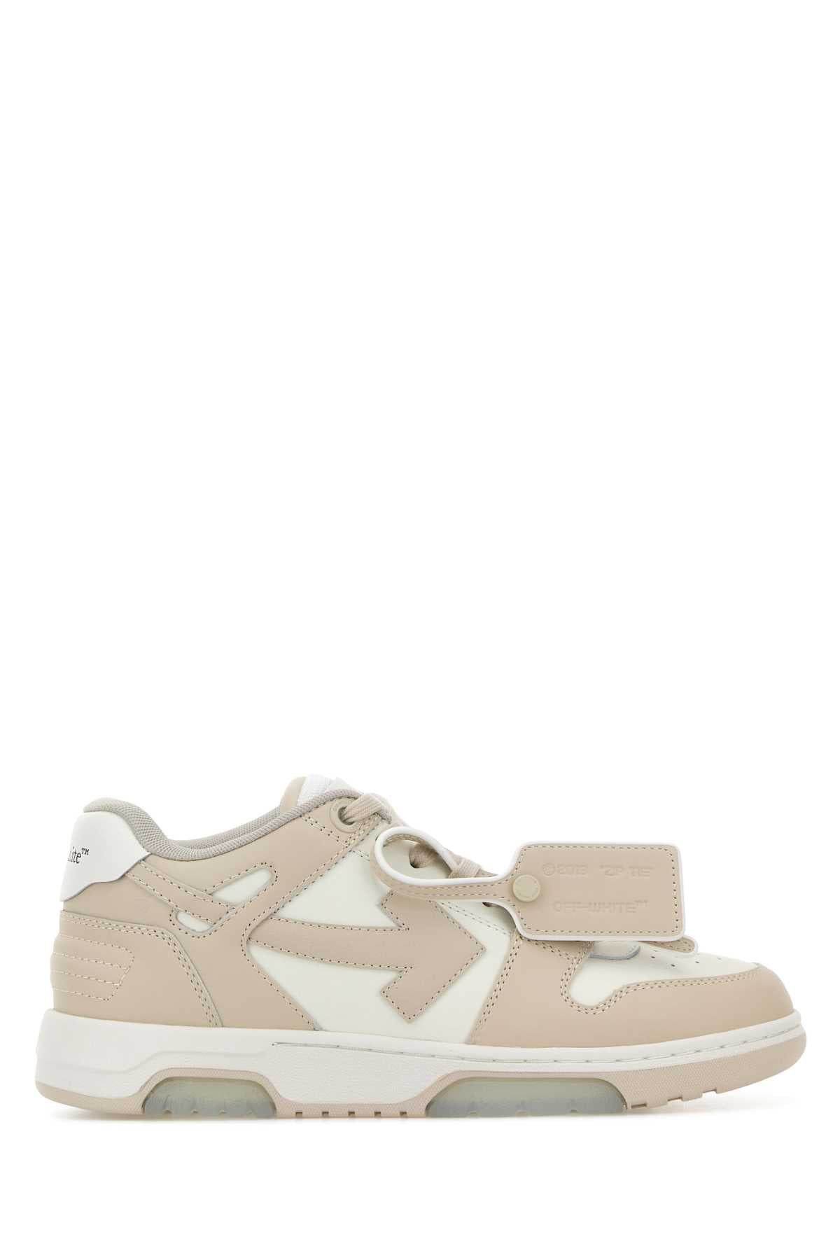 Off-White Contrast-Paneled Low-Top Sneaker — Beige