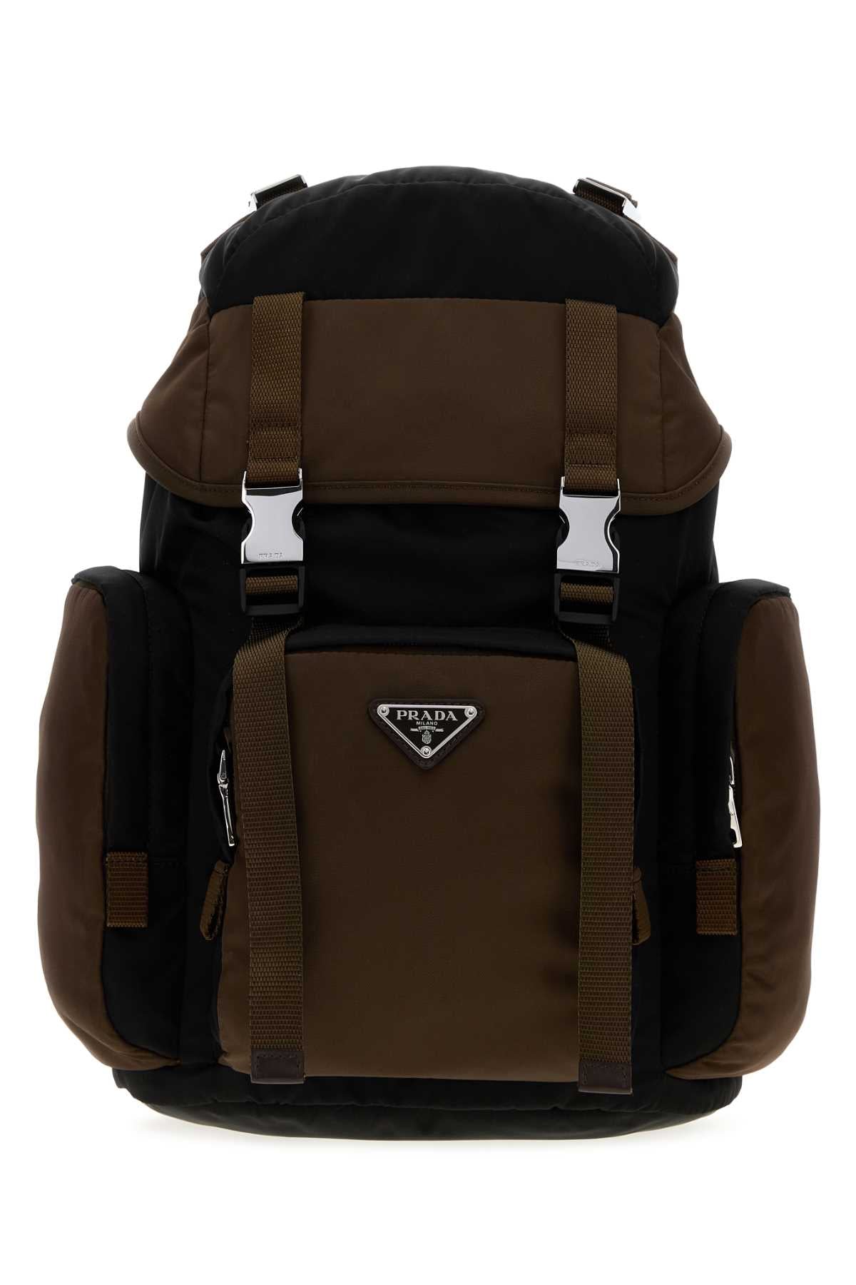 Prada Two-Tone Re-Nylon Backpack — Brown