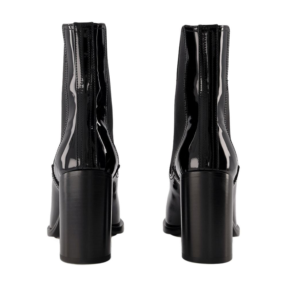 Alexander McQueen Patent Leather Chunky Heel Boot — Black