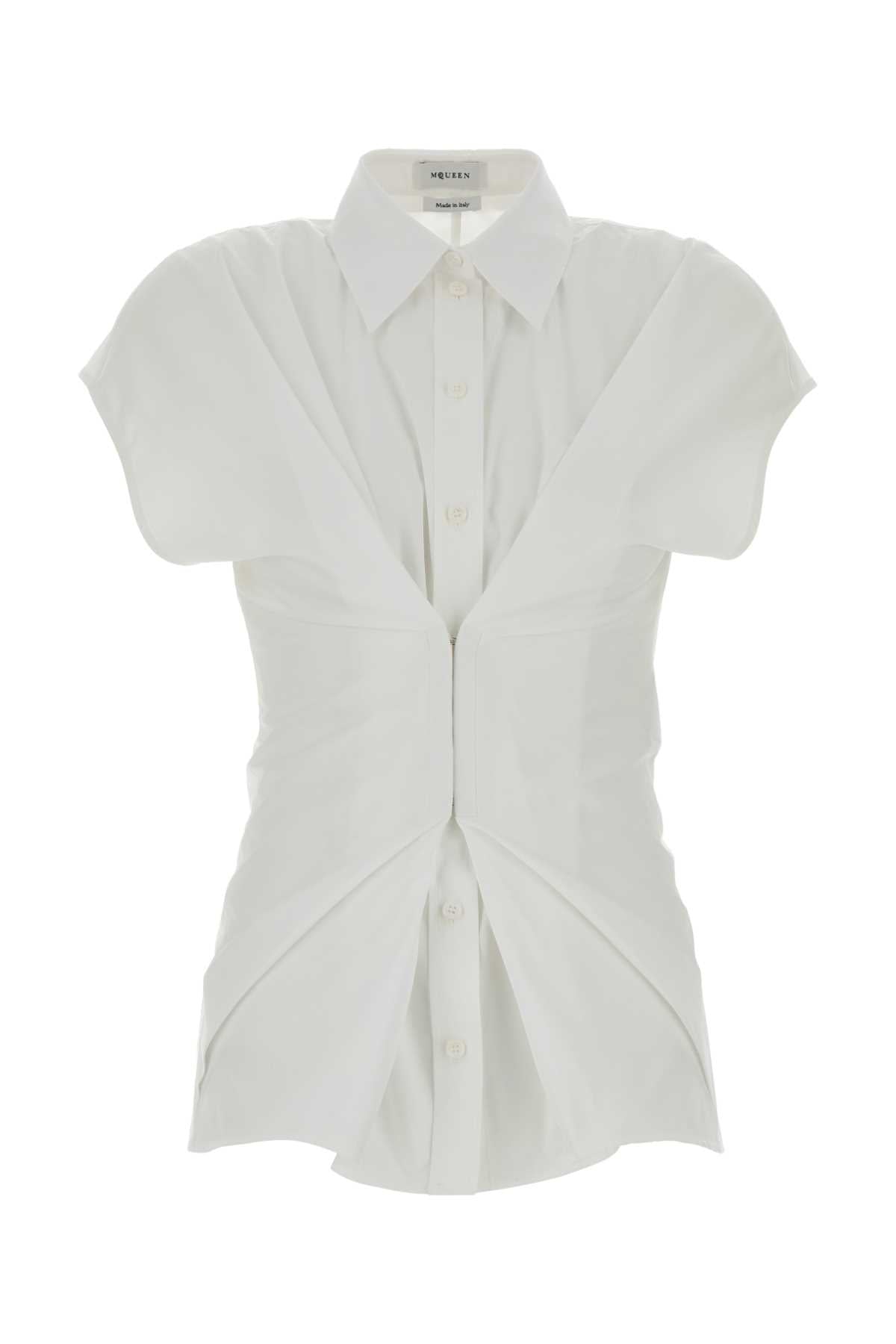 Alexander McQueen Ruched Cotton Shirt — White