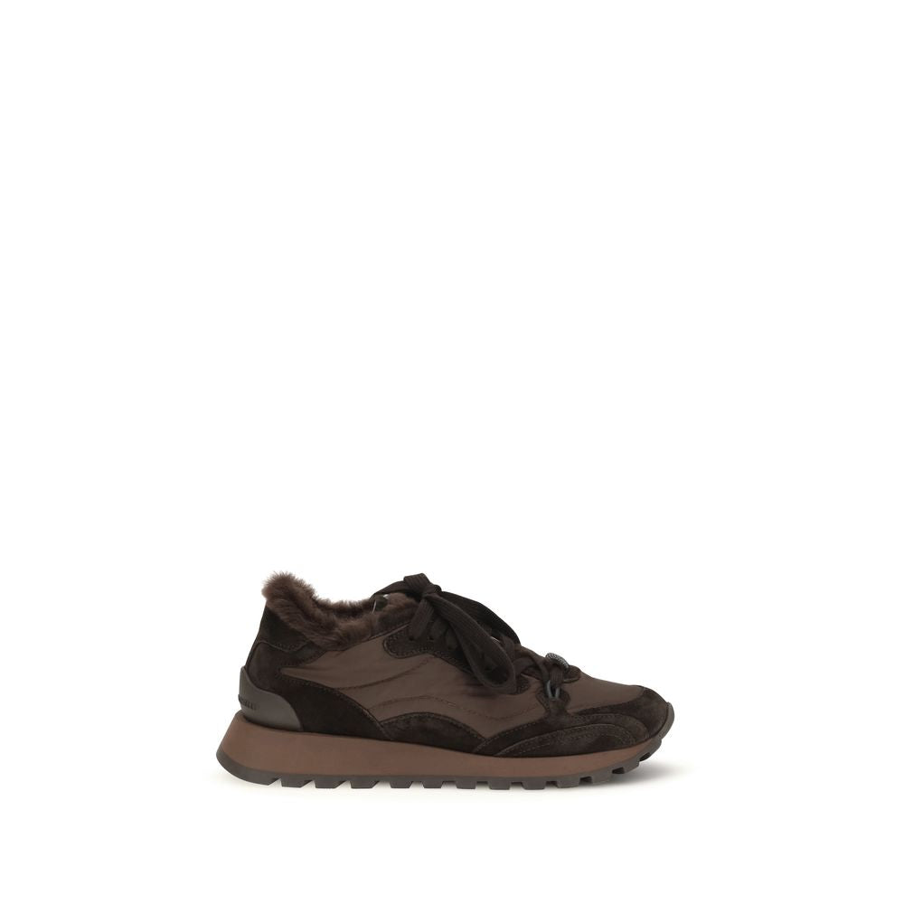 Brunello Cucinelli Suede and Techno Fabric Sneaker — Brown