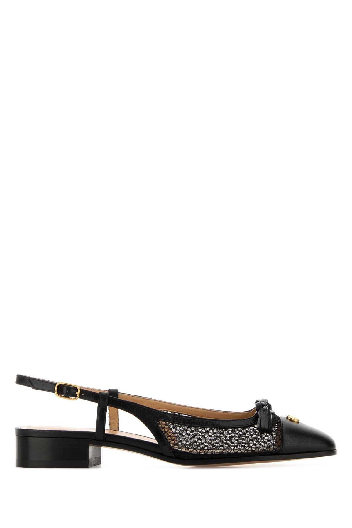 Valentino Garavani Mesh & Leather Slingback Ballet Flat — Black