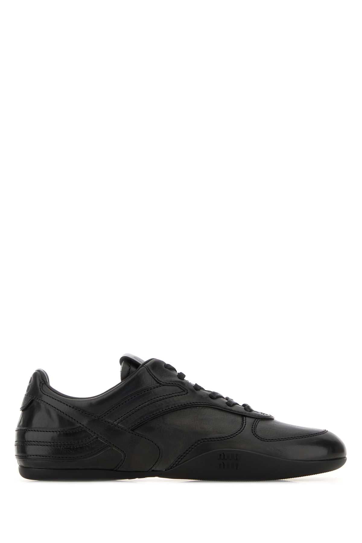 Miu Miu Leather Low-Top Sneaker — Black