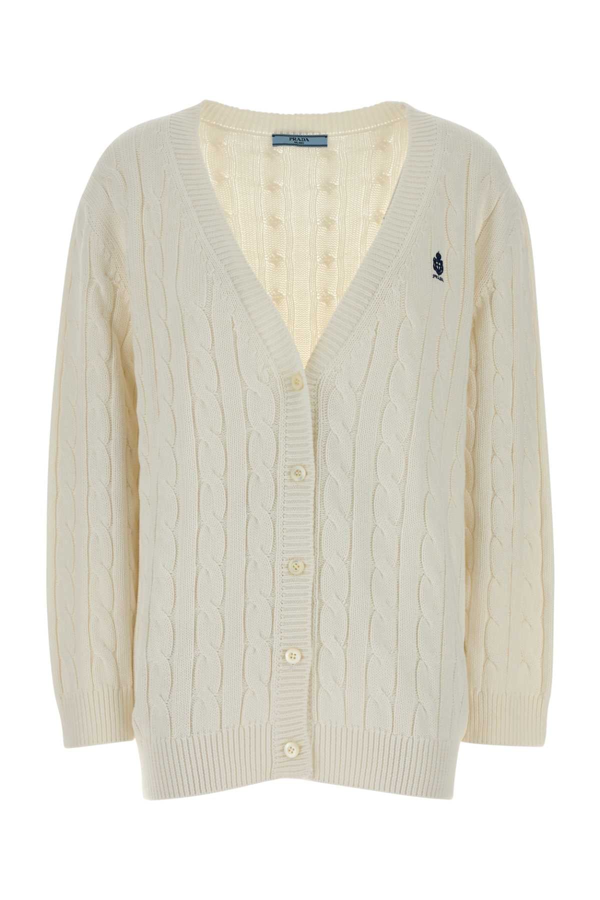Prada Cable-Knit Cotton Cardigan — White