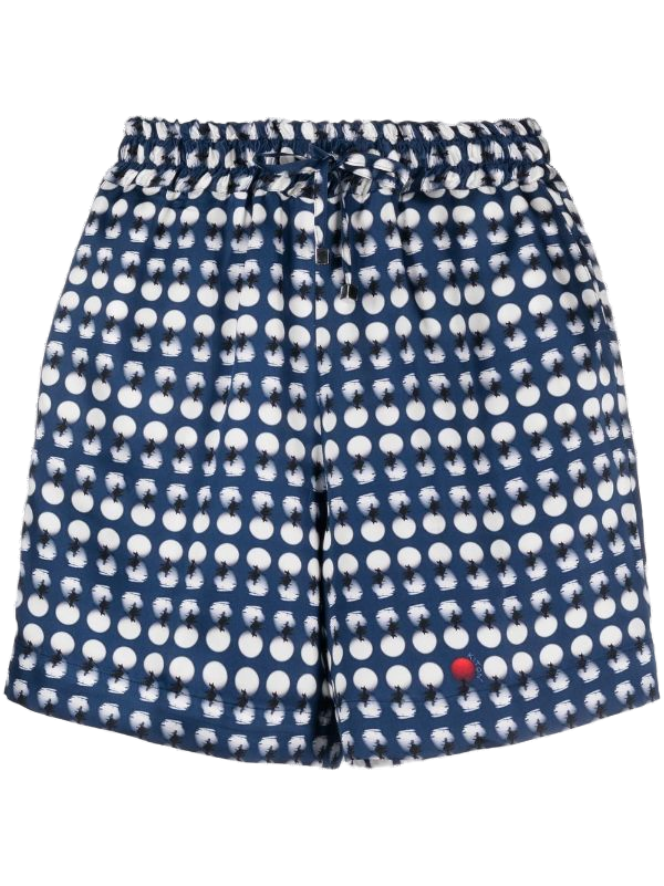 Kiton Spot-Print Silk Shorts — Navy