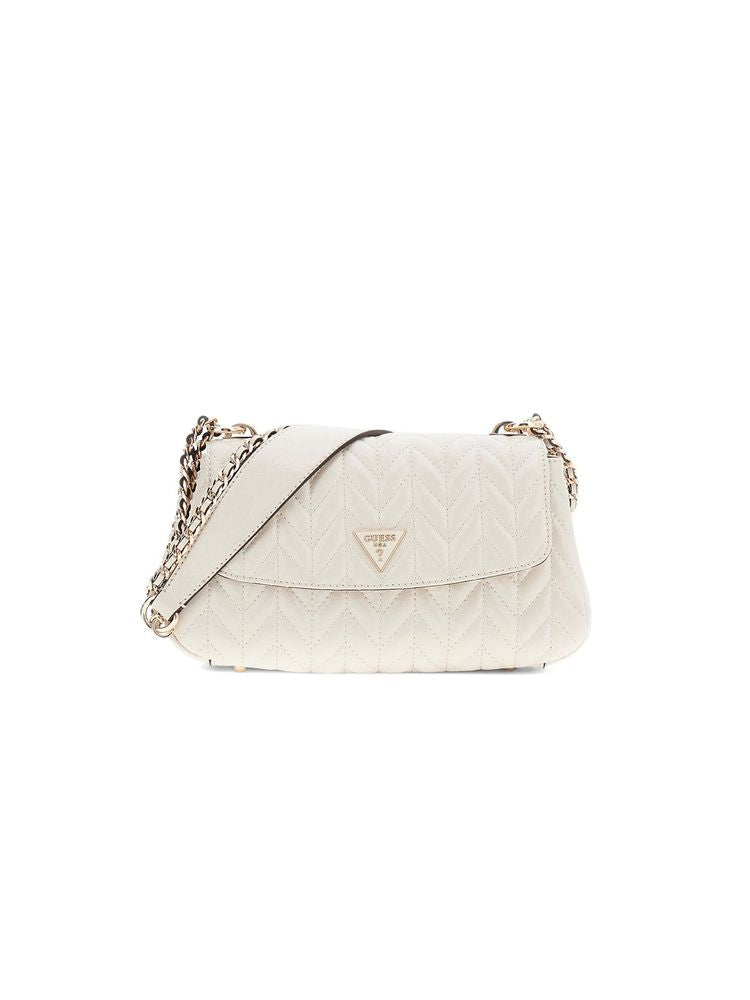 Guess Quilted Convertible Flap Crossbody Bag — Stone