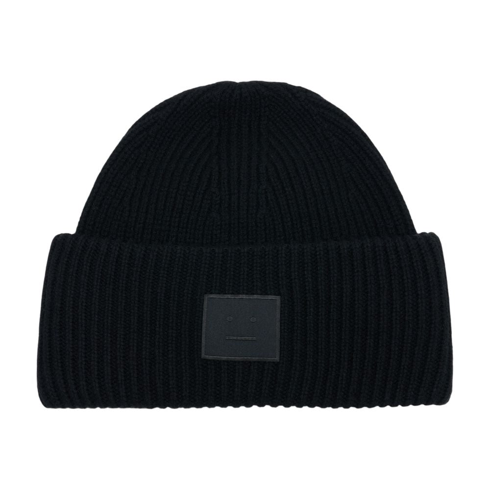 Acne Studios C40453-900 Face Logo Wool Beanie — Black