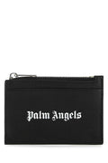 Palm Angels Logo-Embroidered Leather Card Case — Black