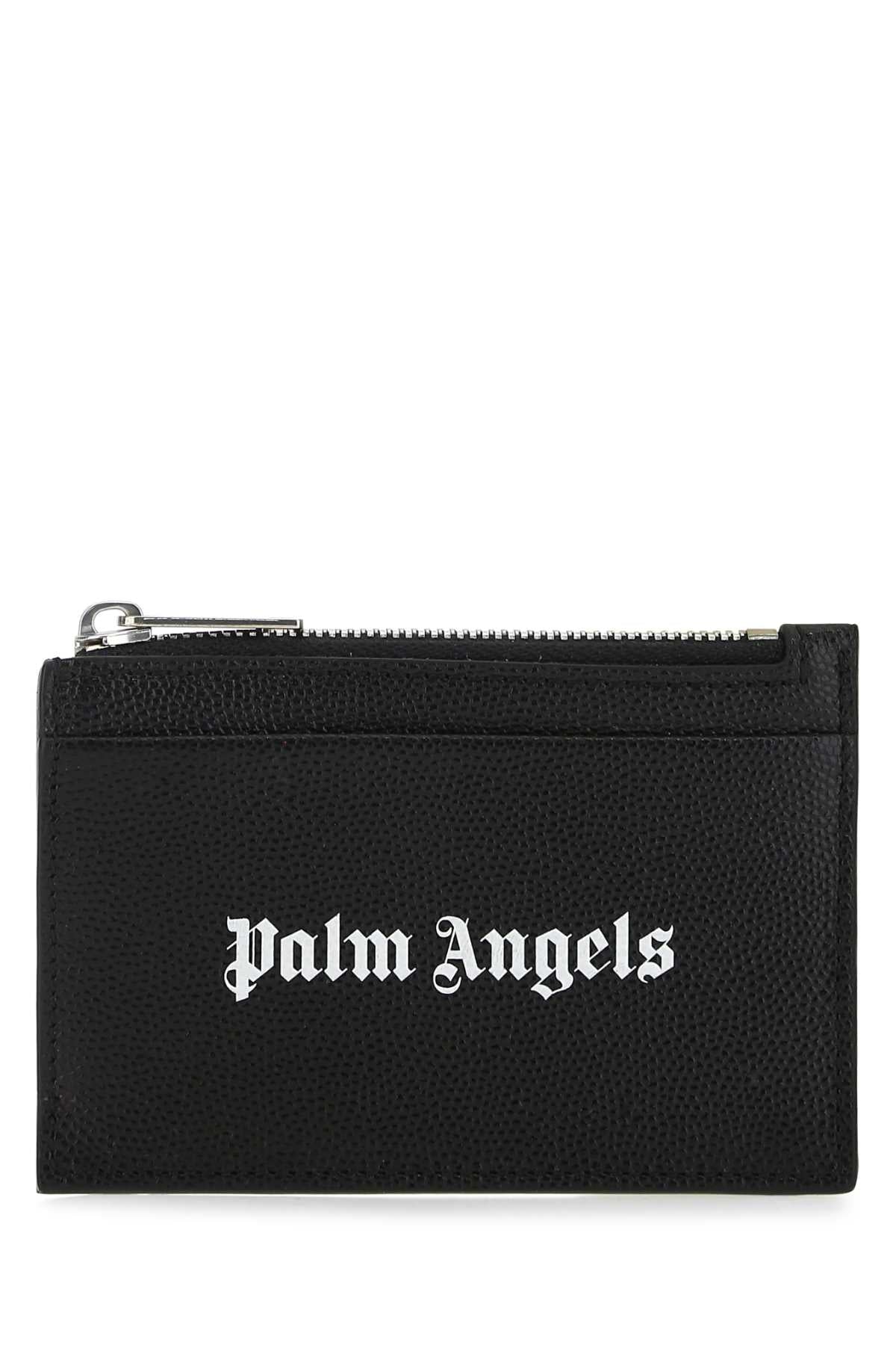 Palm Angels Logo-Embroidered Leather Card Case — Black