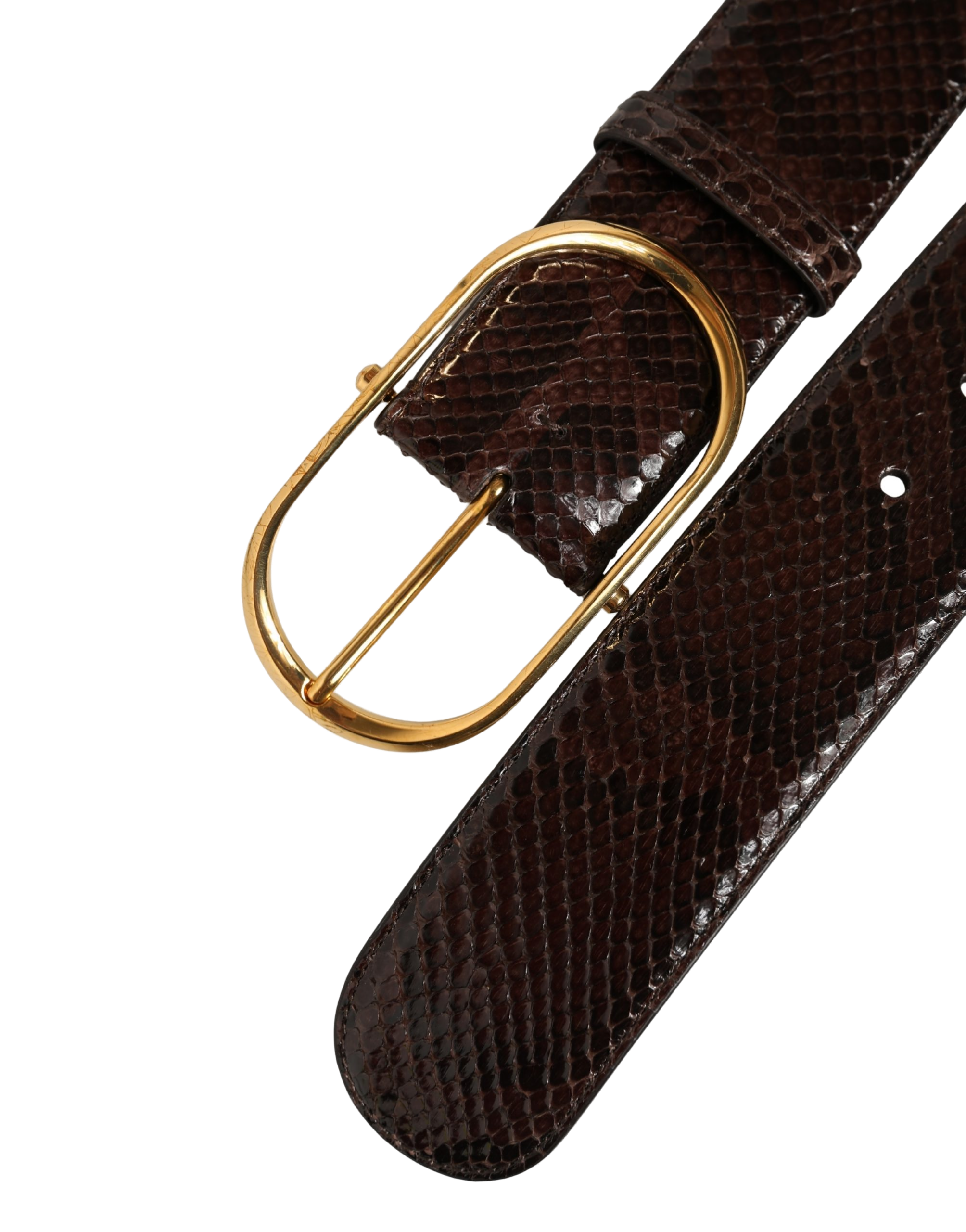 Dolce & Gabbana Python Leather Gold-Buckle Belt — Brown