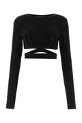Andrea Adamo Embellished Viscose Blend Crop Top — Black
