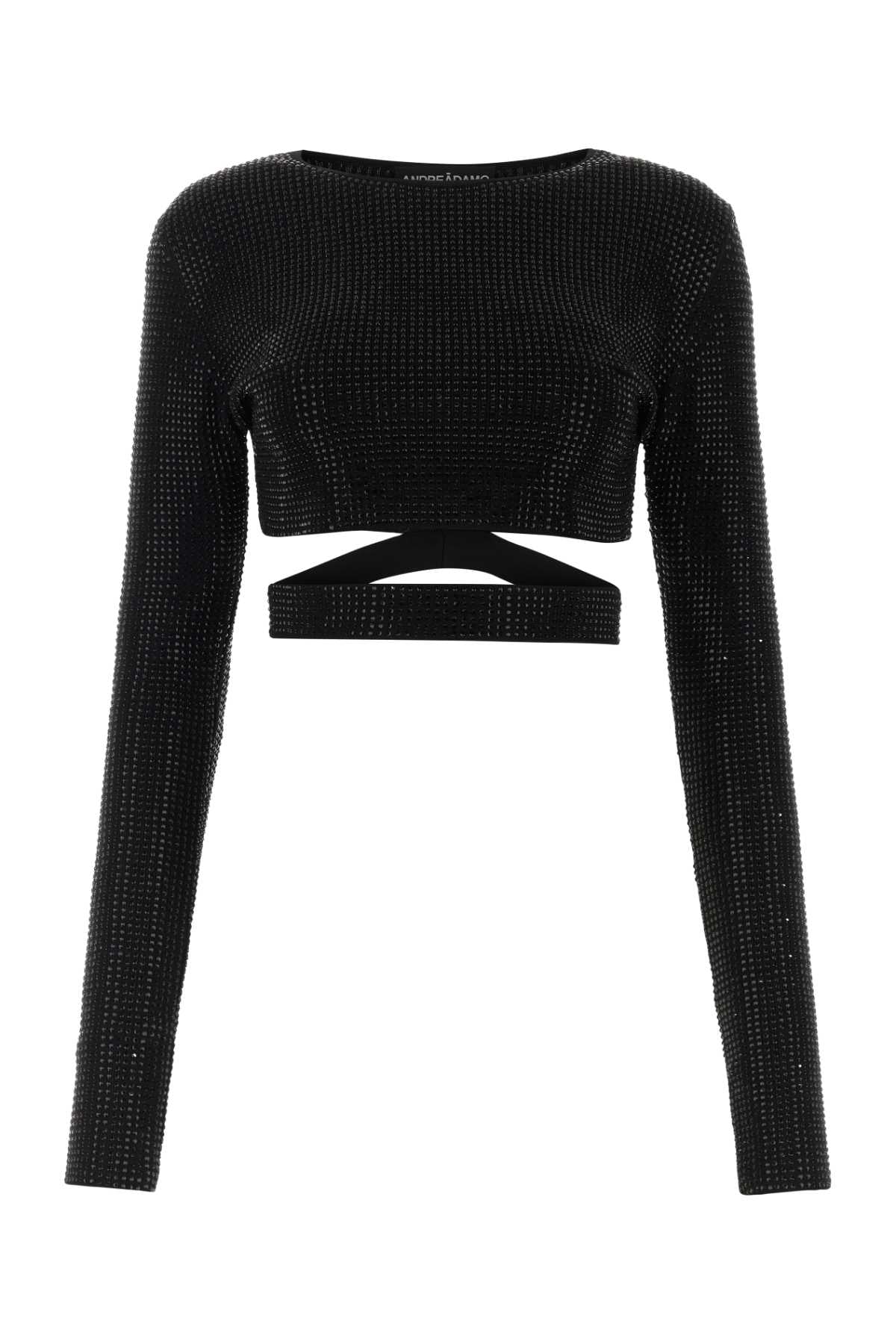 Andrea Adamo Embellished Viscose Blend Crop Top — Black
