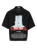 Balenciaga Graphic Poplin Bowling Shirt — Black